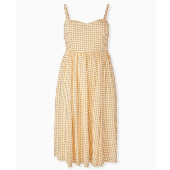 Torrid Midi Challis Skater Yellow Plaid Dress 0/L US 12 - Picture 3 of 16